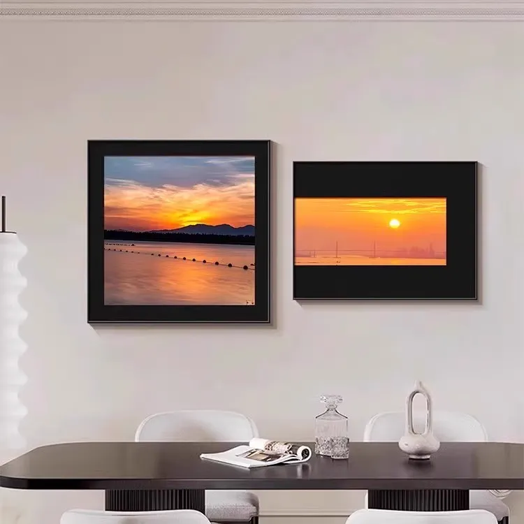 落日余晖高级感餐厅装饰画金山写实饭厅餐桌挂画卧室客厅平面壁画