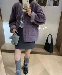 ZX512圆领皮毛一体毛外套女2024新款爆款休闲拉链颗粒绒上衣