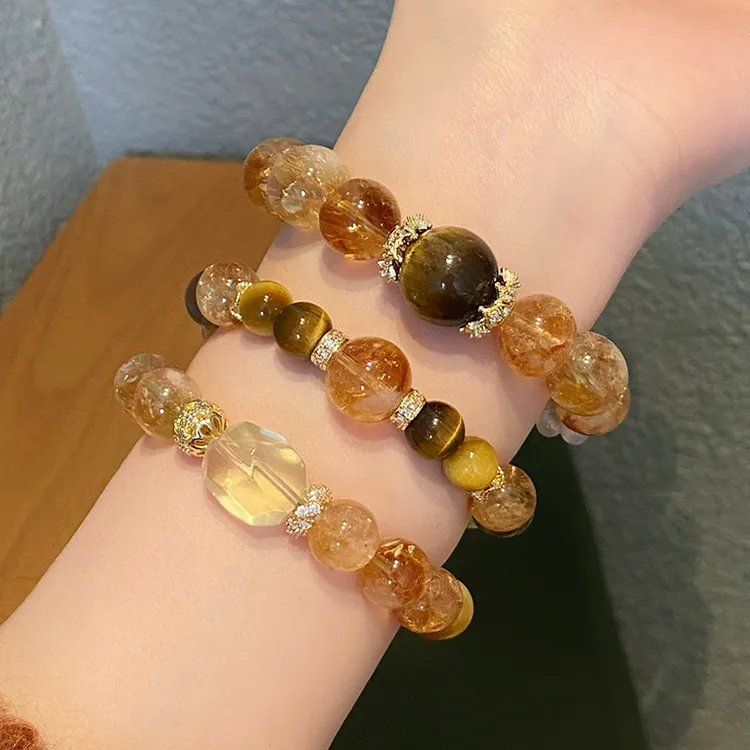 金霸大综合集时尚个性天然黄塔晶多宝水晶手串轻奢黄水晶茶晶手链