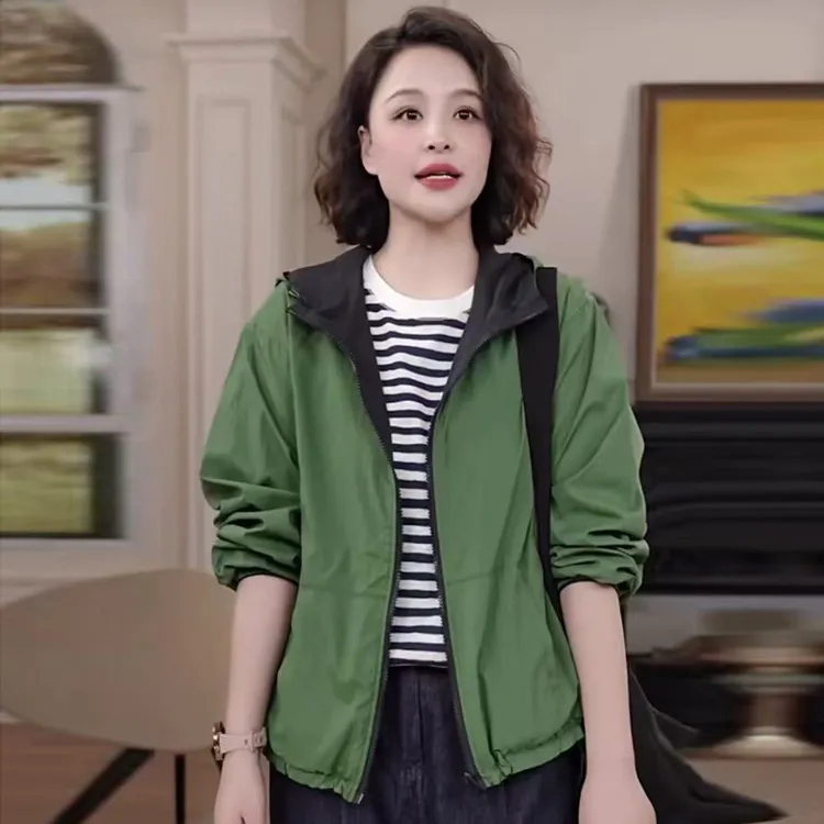 【黄蓉粉丝专属】双面穿连帽长袖连帽外套女休闲显瘦减龄拼色上衣