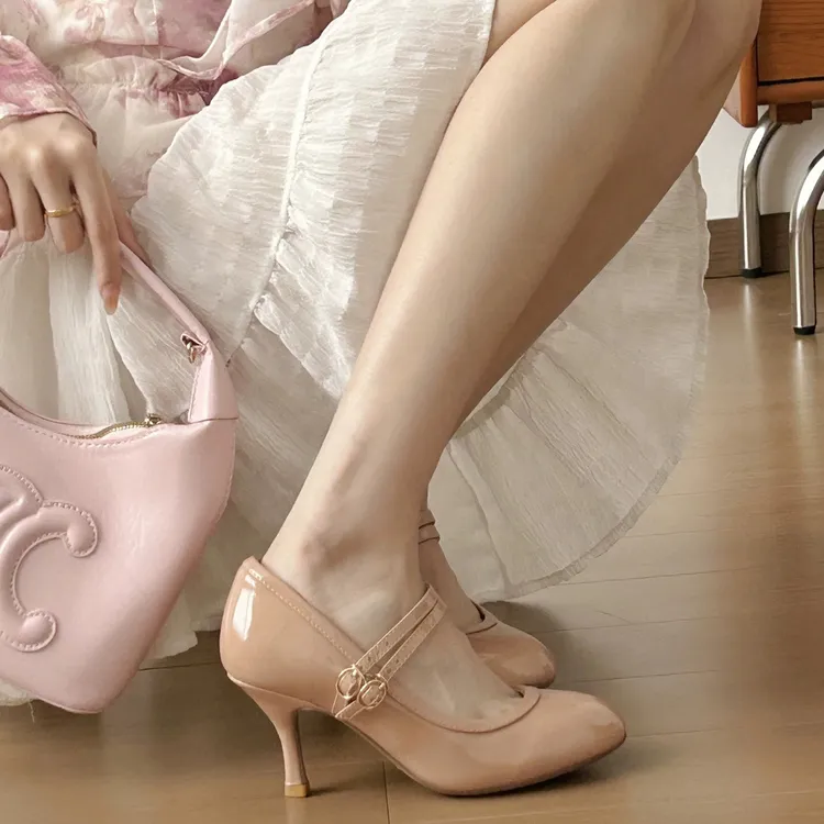 圆头高跟鞋增高温柔百搭气质细跟高跟鞋仙女风复古阔腿裤上班鞋子