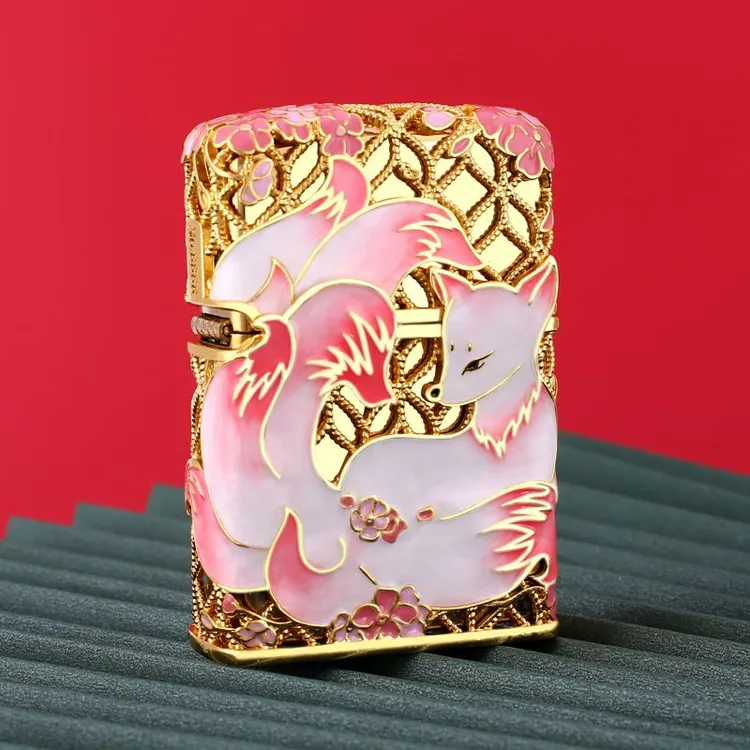 九尾狐狸煤油打火机珐琅彩国潮纯铜防风个性砂轮送男友父亲礼品