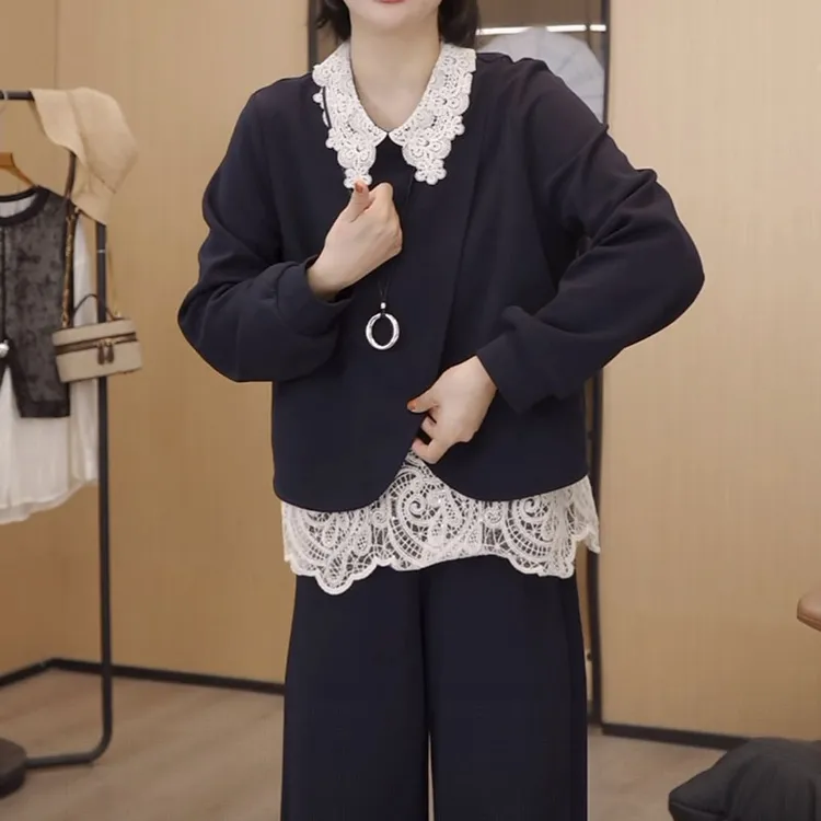 小众设计感翻领蕾丝拼接假两件卫衣2025秋季新款独特超好看上衣女