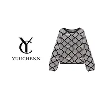 YUUCHENN 圆领格子毛针织衫女套头轻熟风上衣JYY-6690