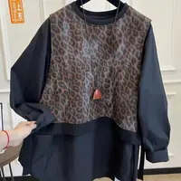 豹纹拼接假两件套衬衫