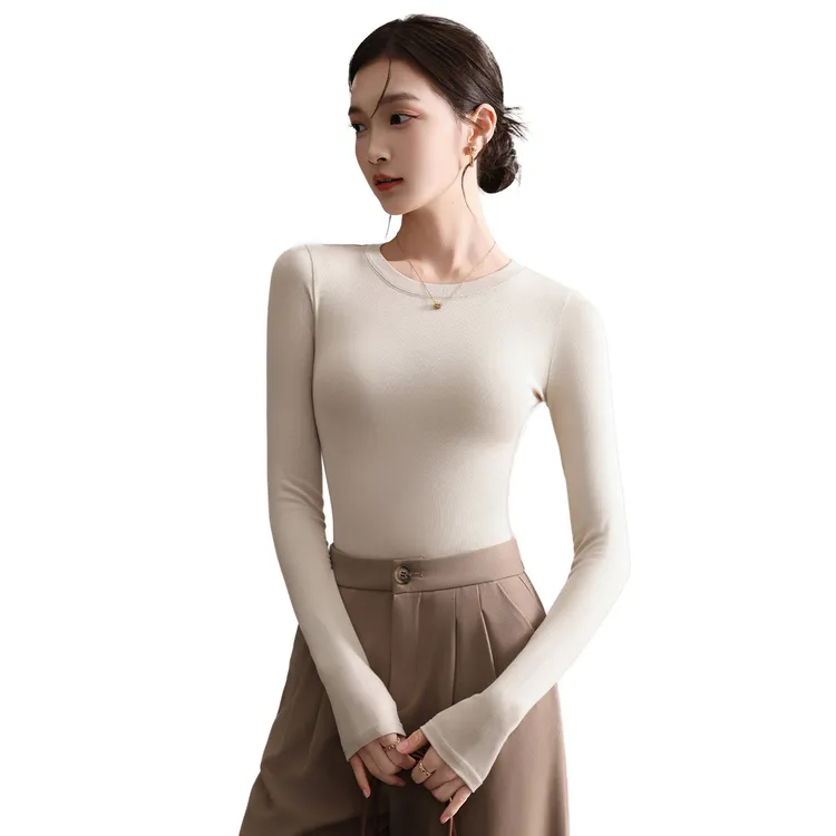 秋季圆领打底衫女学生2025新款外穿修身显瘦抗菌正肩长袖t恤上衣