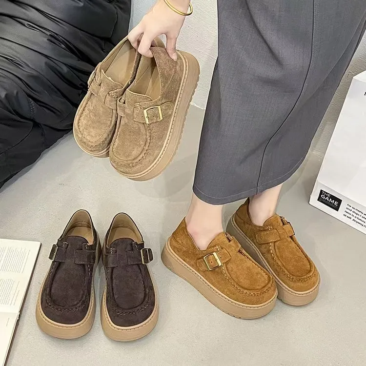 牛皮勃肯乐福鞋女春秋时尚穿搭增高厚底文艺百搭单鞋W202