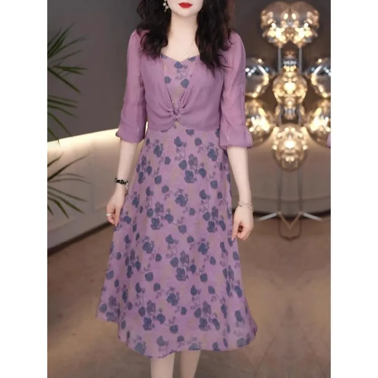 假两件连衣裙2025春季新款气质减龄显瘦百搭时尚I碎花中长款裙子