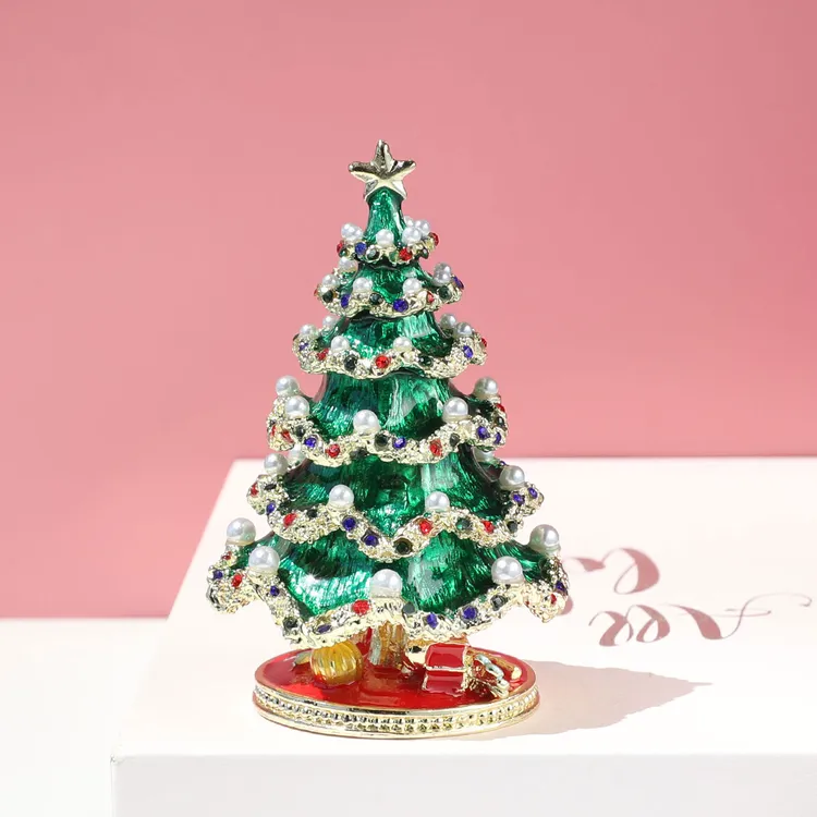 首饰盒/箱 圣诞树首饰盒可爱摆件装饰生日礼物创意珐琅小摆件镶钻