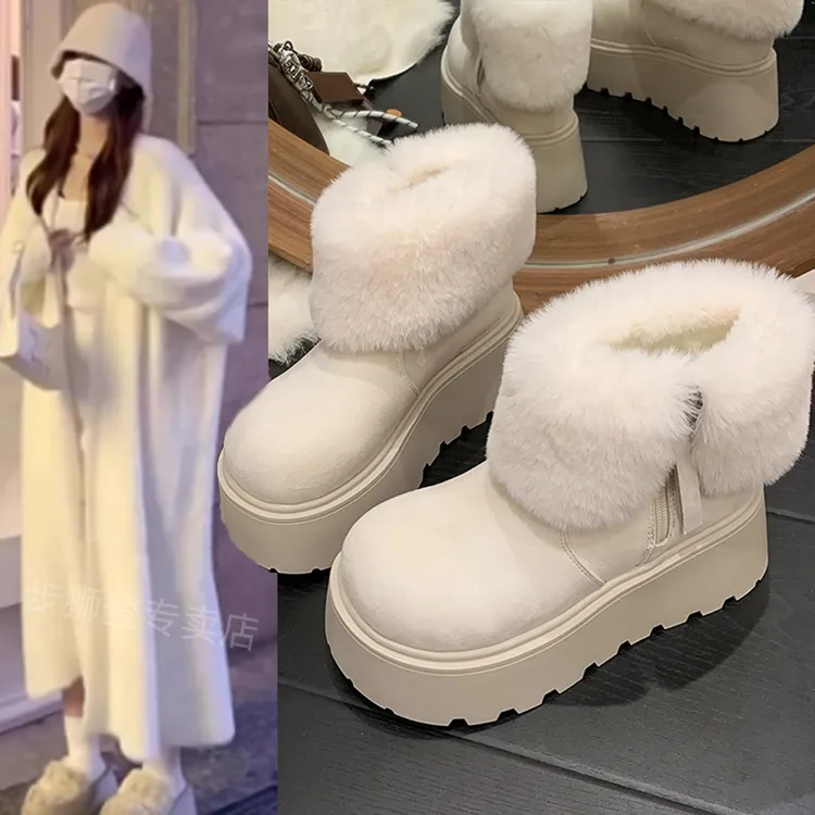 厚底增高加绒保暖勃肯鞋白色雪地靴女2025新款冬季毛绒短筒大棉鞋