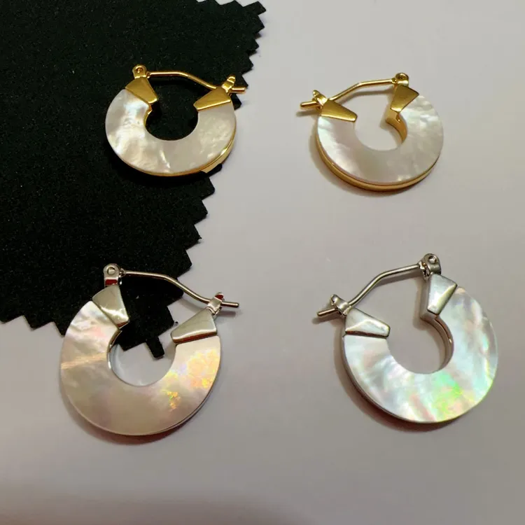 黄铜陶瓷耳饰 潮派S925银针法式小众清冷银色月光恋人七彩光晕白