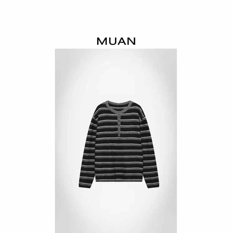 木岸MUAN：《航海日记毛衣》定制280克亨利领条纹毛衣女CQ-ZZ-82525
