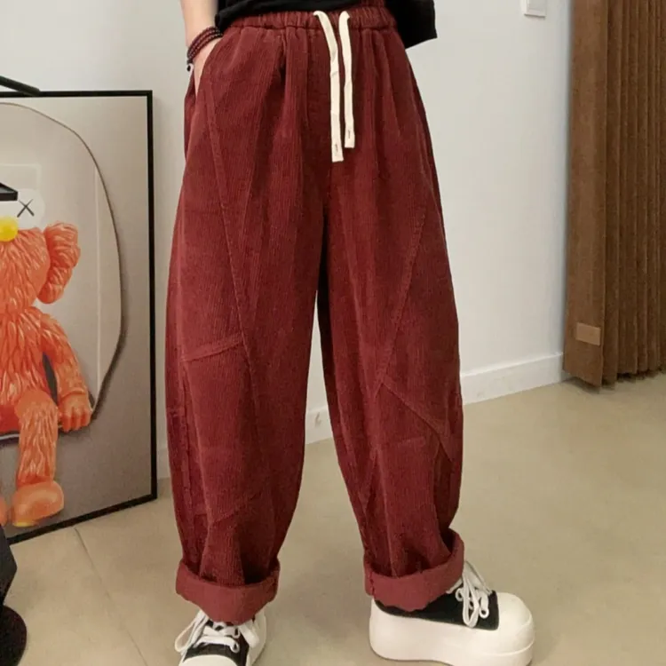8633#休闲百搭秋冬宽松抽绳显瘦韩版外穿灯芯绒休闲裤