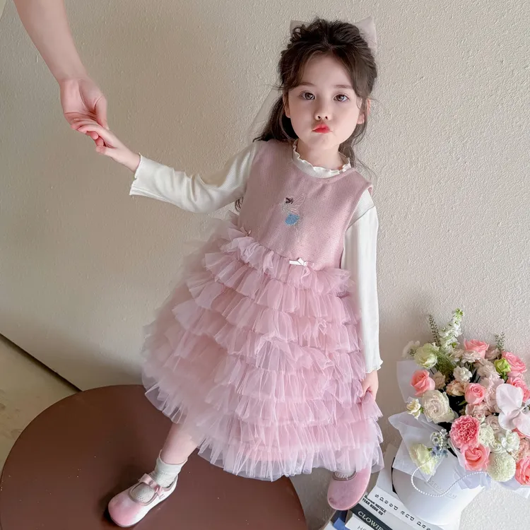女童秋季连衣裙2025新款洋气儿童小香风套装女孩秋装纱裙蛋糕裙子