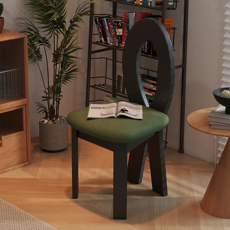 希静法式餐椅家用梳妆椅中古实木餐桌椅岛台餐桌凳侘寂风人鱼椅