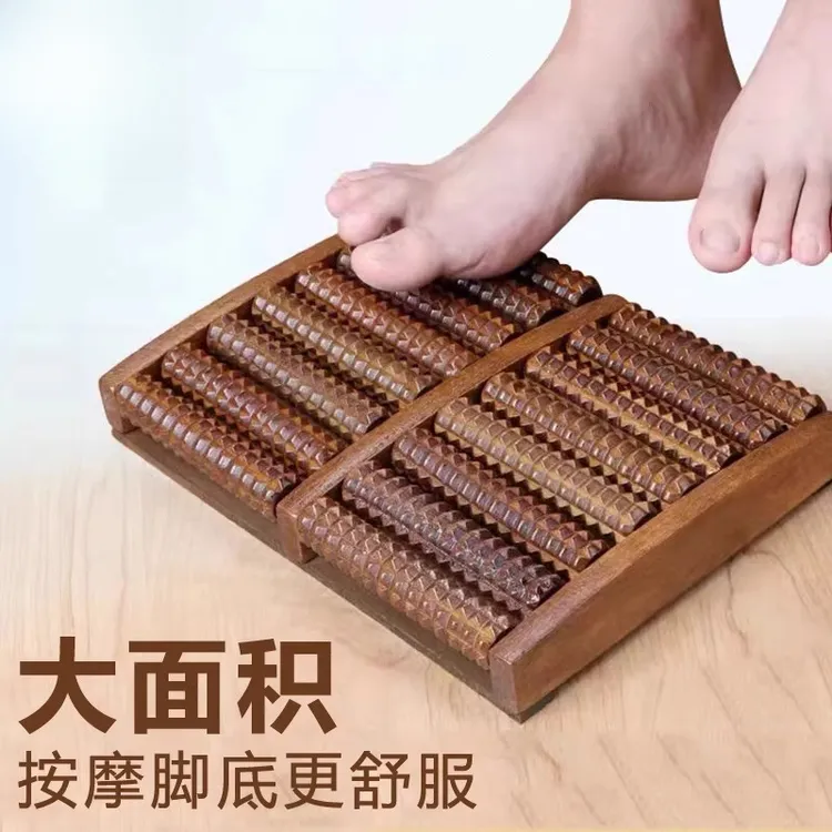 木质脚底按摩器脚踩式足底按摩滚轮家用实木按压足部专用工具ZF