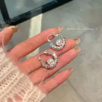 韩系爆闪碎银子珍珠圈圈耳扣感气质耳饰女个性耳环女耳钉