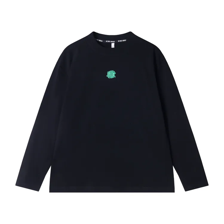 早春新款时尚个性轻奢绿玫瑰印花圆领长袖T恤小众设计潮流上衣