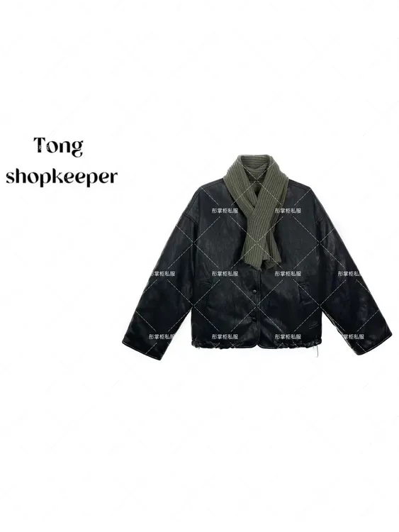 QJ/彤掌柜1682671 秋冬2025高定设计师围巾领酷帅机车服时髦外套