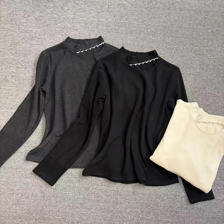 依骊汇冬款慕斯绒半高领镂空修身百搭长袖女6615