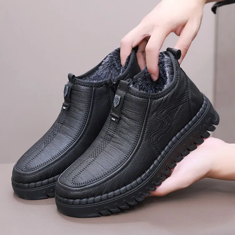 老北京布鞋冬季男棉鞋加绒保暖爸爸鞋中老年人高帮防滑软底男棉鞋