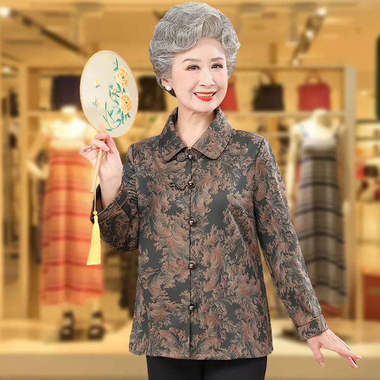 中老年女妈妈新款薄外套奶奶装长袖女装衬衫60岁70老太太中式上衣