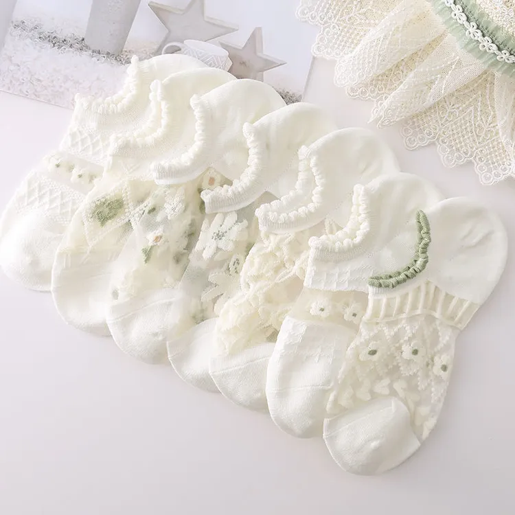 袜子女夏季薄款水晶袜镂空清凉透气短袜白色隐形袜船袜网眼超薄袜