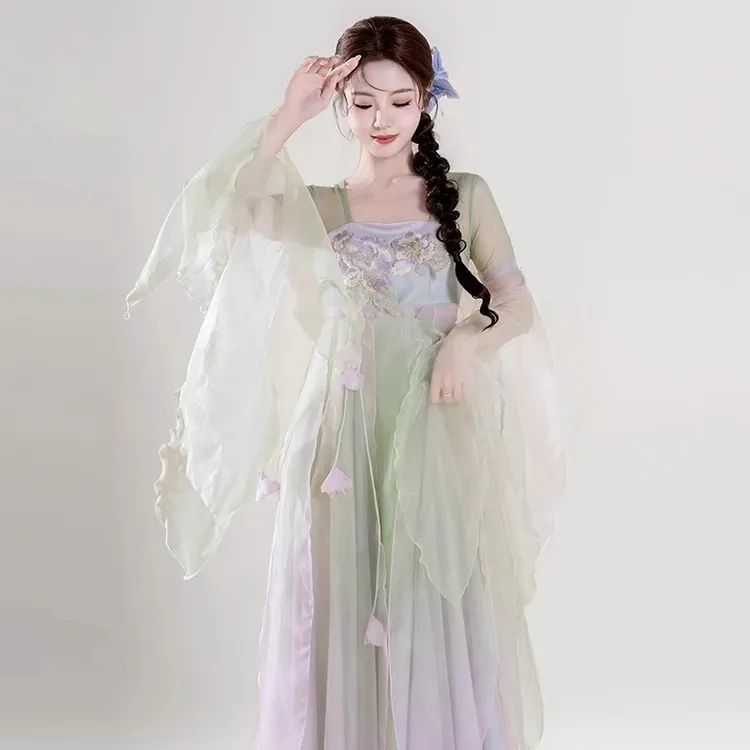 古典舞蹈服飘逸仙气连衣裙古风汉服服装中国舞演出服大裙摆日常