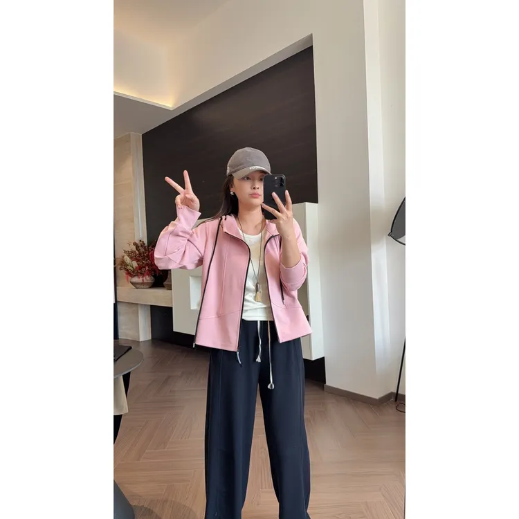 正肩双拉链连帽卫衣外套 J1267