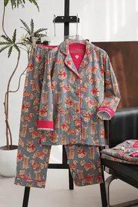 P. J. S 花式饼干狗睡衣春秋磨毛睡衣女长袖长裤家居服睡衣X
