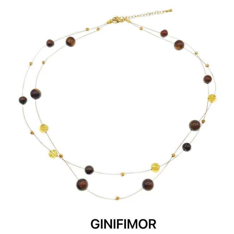 GINIFIMOR 铜合金树脂项链 a679 双层美拉德串珠项链女叠戴颈链