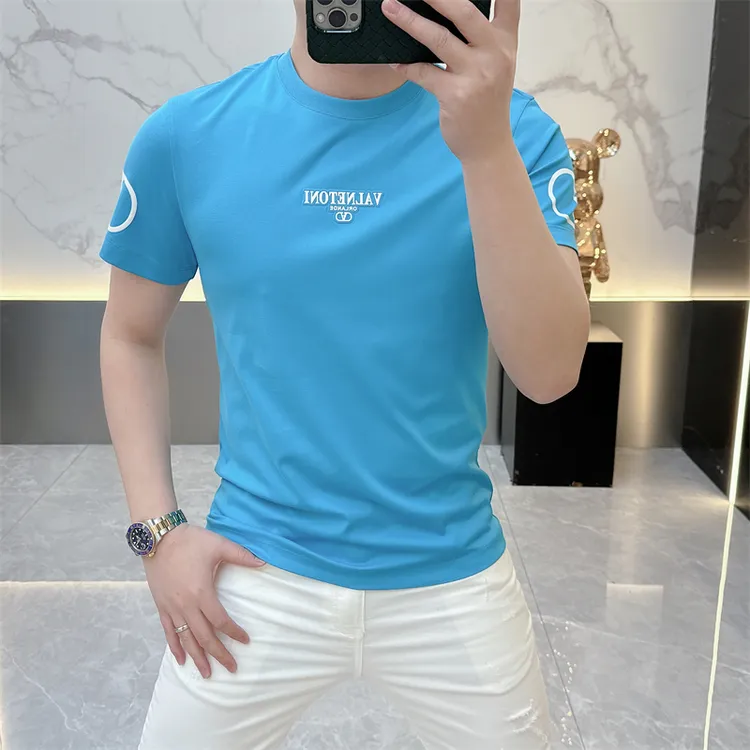 度尚-2025新款男士夏季高品质冰麻针织时尚潮流圆领撞色短袖t恤