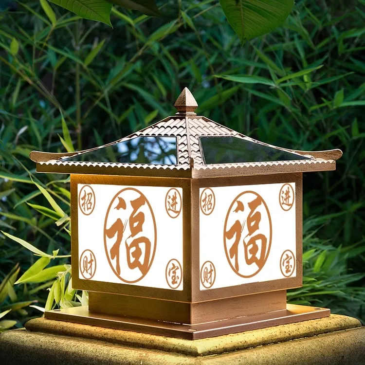 铝材招财进宝太阳能柱头灯户外景观装饰灯别墅农村室外防水门柱灯