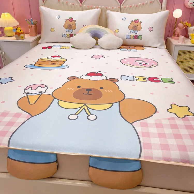 恩兴卡皮巴拉儿童冰丝凉席三件套可机洗夏季儿童凉垫床垫空调软席