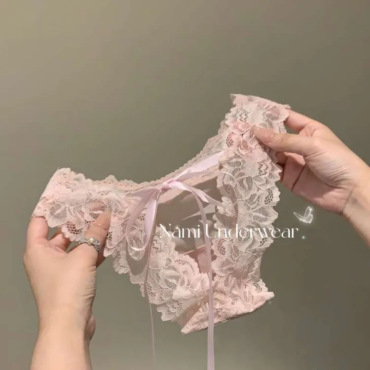 Nanyo【甜蜜花园】温柔纯欲蕾丝蝴蝶结飘带性感内裤三角裤女
