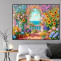海边浪漫花园大格四股绣115*90厘米纯棉绣布47色现代高级客厅餐厅