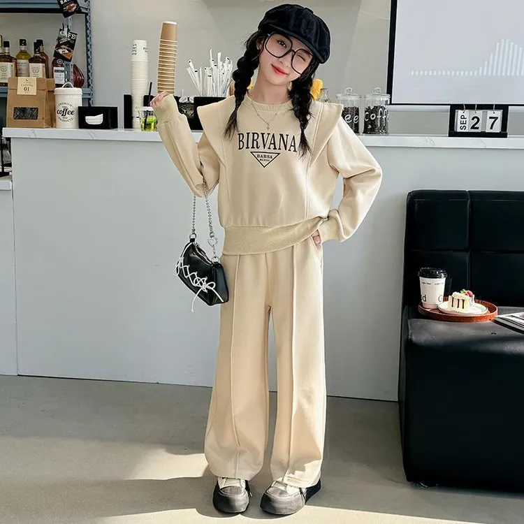女童春秋套装2025新款洋气儿童韩版长袖卫衣阔腿裤运动休闲两件套