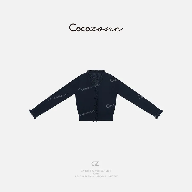 COCO ZONE 刘一一【亚麻棉混纺】V领木耳边显瘦毛针织衫CD1A0860