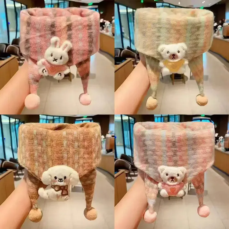 秋冬格子儿童三角巾韩版可爱卡通宝宝围脖保暖防风护颈女童脖套