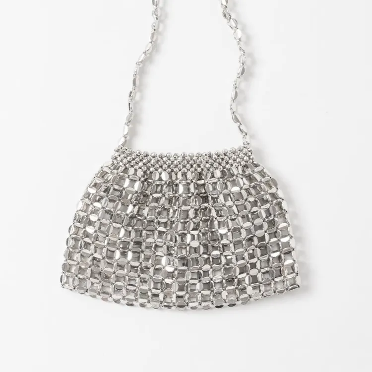 韩系银色亮片镂空手工编织单肩腋下包包女2025新款轻奢小众高级感
