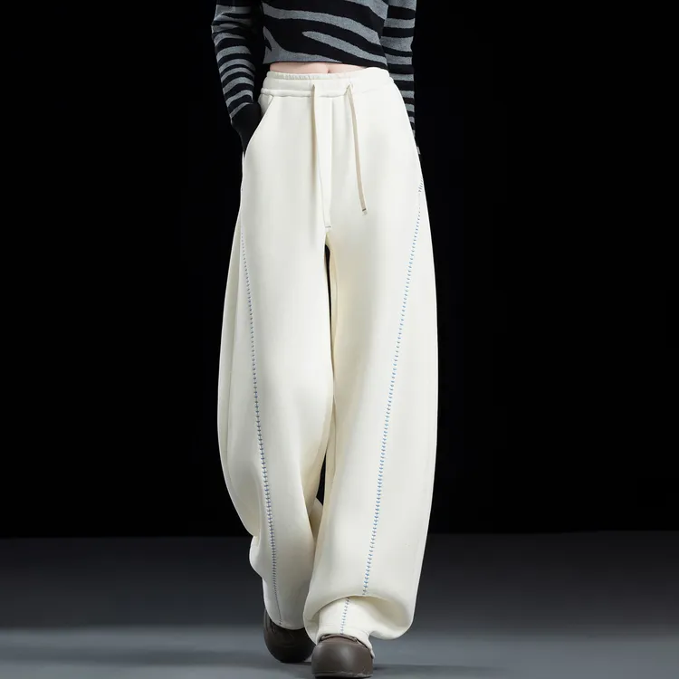 加绒裤子女款爆款2025新款冬加厚休闲阔腿裤小众糯米裤弯刀裤卫裤