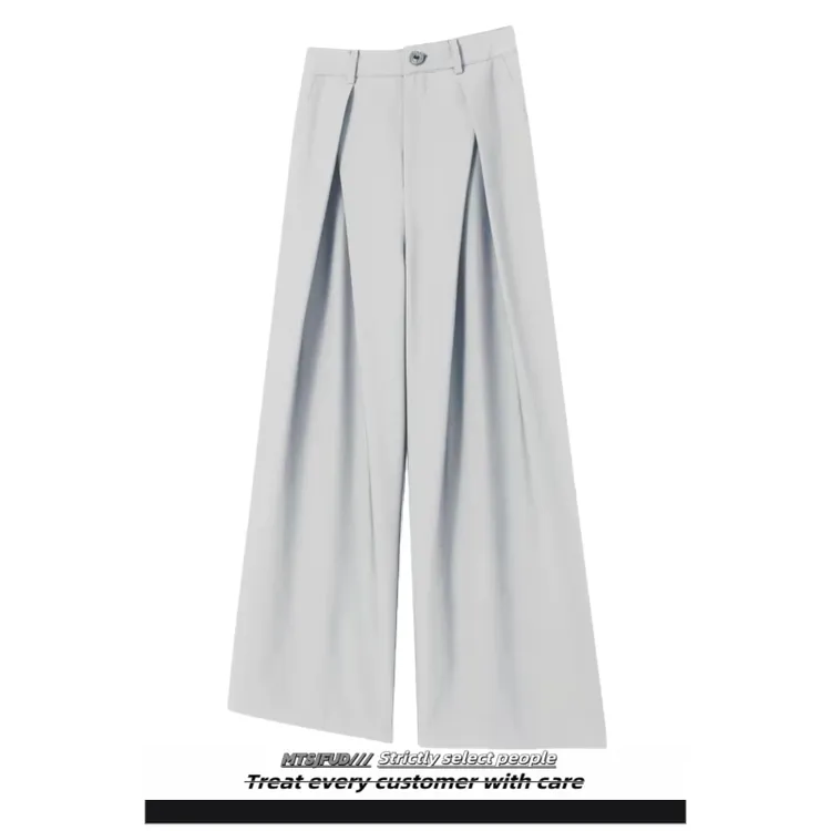 mtsjfud垂感休闲A字重磅TR褶皱阔腿裤免烫可机洗高腰直筒西裤百搭