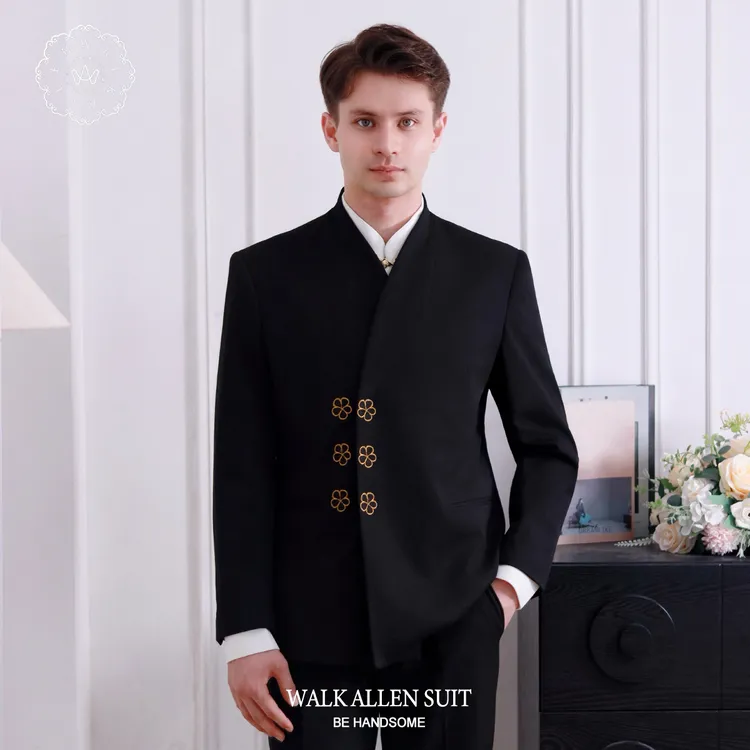 梅花刺绣新中式西装男高级感国风西服套装结婚订婚中山装礼服外套