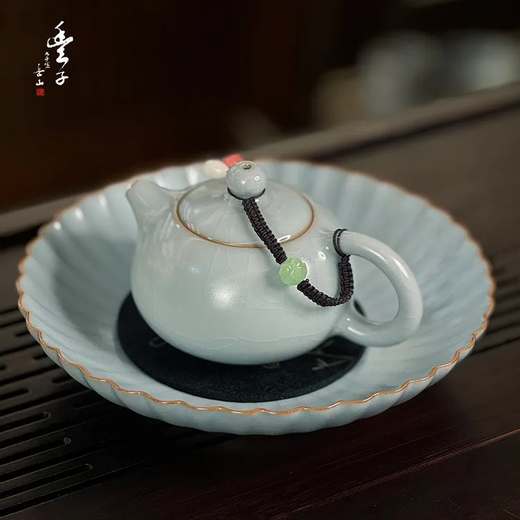 丰子汝窑天青汝窑陶瓷茶承复古干泡台茶具壶托中式茶道配件可养