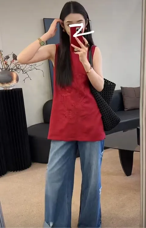 新中式女装红色无袖衬衫夏季中长款国风斜襟盘扣上衣重要场合小衫