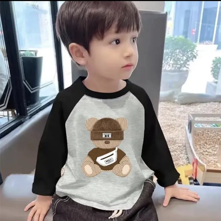 100%纯棉男童长袖上衣新款春秋季儿童百搭T恤洋气男孩子薄款衣服