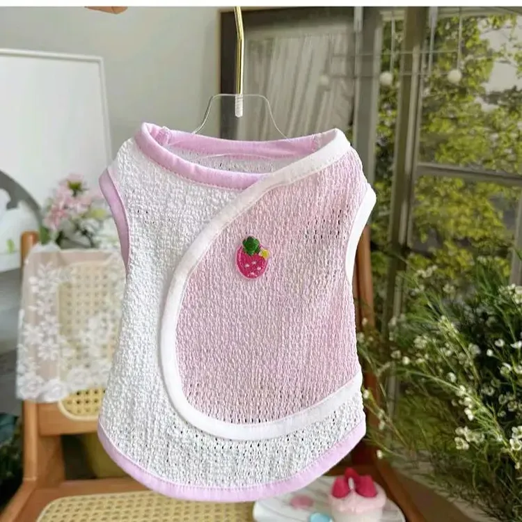 春夏新款宠物狗狗猫咪夏季镂空针织背心比熊泰迪衣服