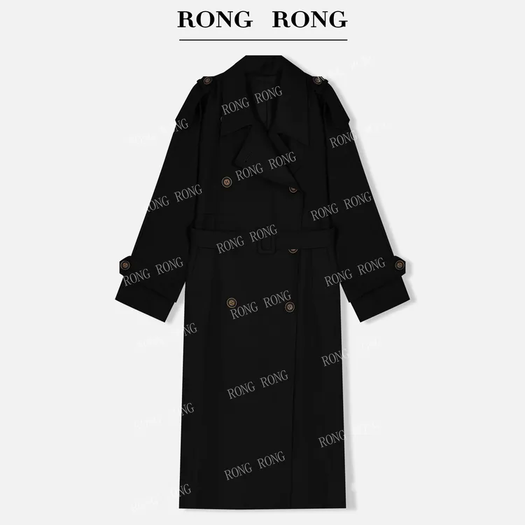 溶溶T【伦敦序诗】RONGRONG 翻领双排扣优雅英伦风廓形长款风衣7288