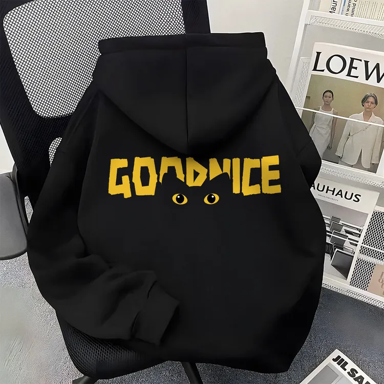 国潮牌猫眼字母印花连帽卫衣男女重磅秋冬季加绒宽松美式情侣外套