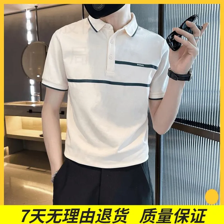 新款中国风时尚都市男短袖2025薄款翻领休闲上衣中年宽松商务T恤